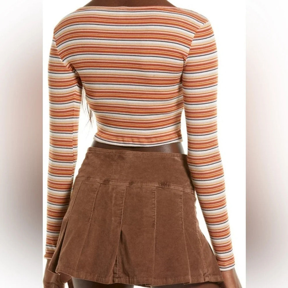 BDG Striped Ribbed Cropped Long Sleeve Top/Cardigan in Orange - NEW - Size Small - Picture 2 of 10